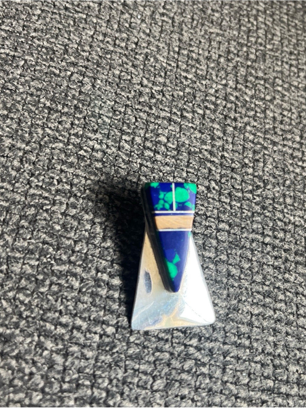 Sterling Silver Triangle Inlay Earrings with Blue-Green Stones vintage Navaho - Picture 6 of 10